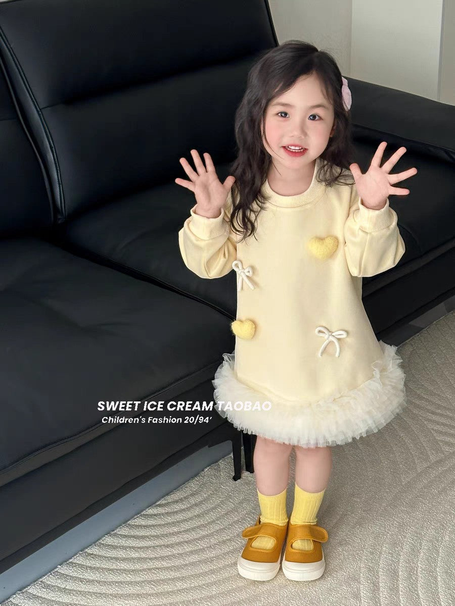 Sweet Little Girl's Sweatshirt Dress Spring and Autumn Outfit2025New stylish baby girl puffy dress sweet mid-length princess dress