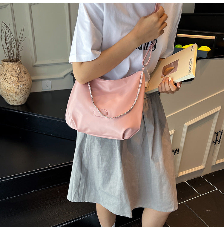 Summer Fashion Simple Casual Soft Surface Fresh Glossy Solid Color Large Capacity Commuter Shoulder Crossbody Bag2025New