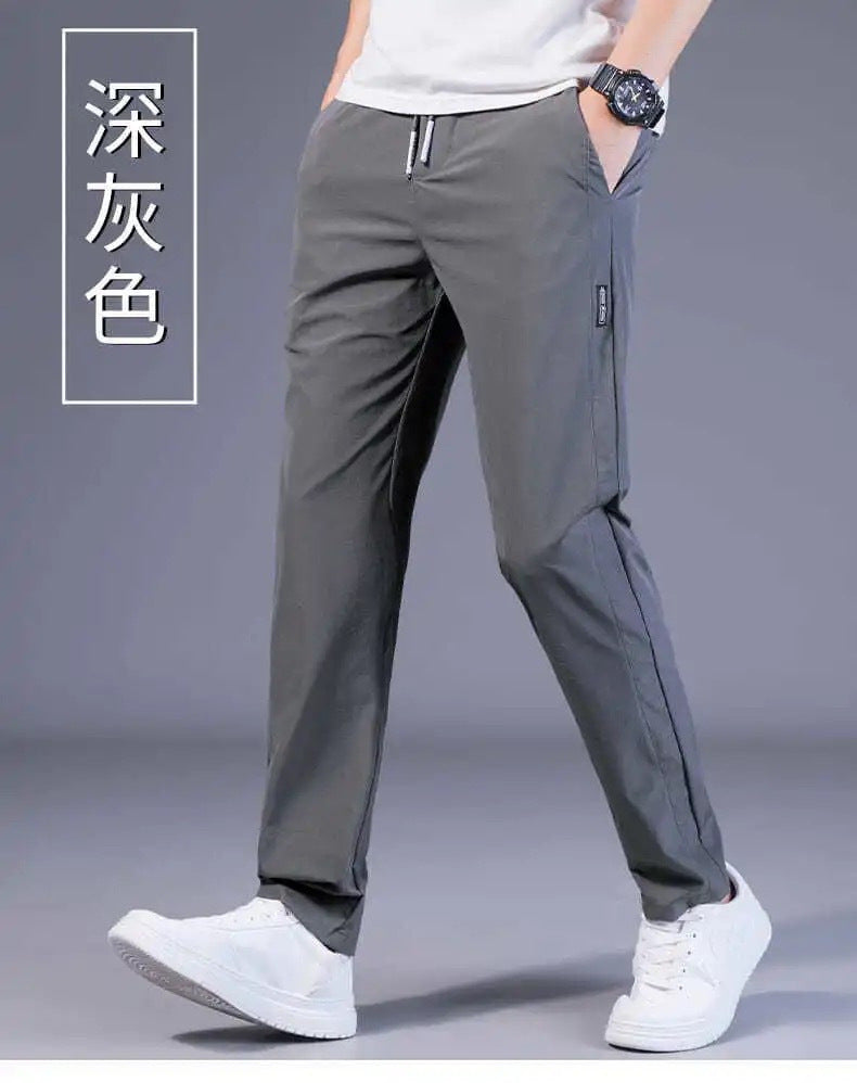 Men's Ice Silk Pants Loose Breathable Straight Slim Casual Pants Summer Thin Long Pants Stretch Men's Sports Wholesale
