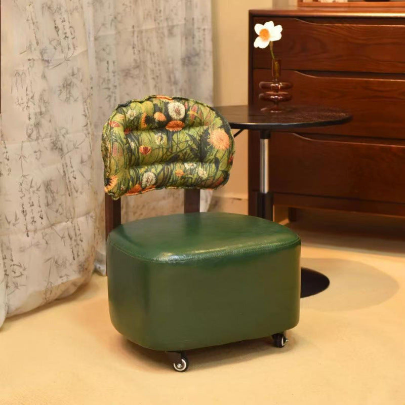 Home Small Stool Living Room Rocking Chair Solid Wood Backrest Rotating Caster Low Stool Entrance Shoe Changing Stool Foot Washing Stool with Wheels