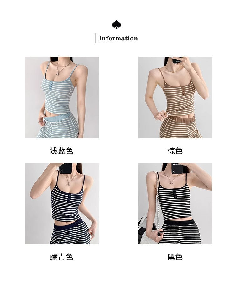 Home Lazy Relaxed Striped Slimming Wide-Leg Pants for Women Summer Hot Girl Fashion Camisole Vest Casual Two-Piece Set