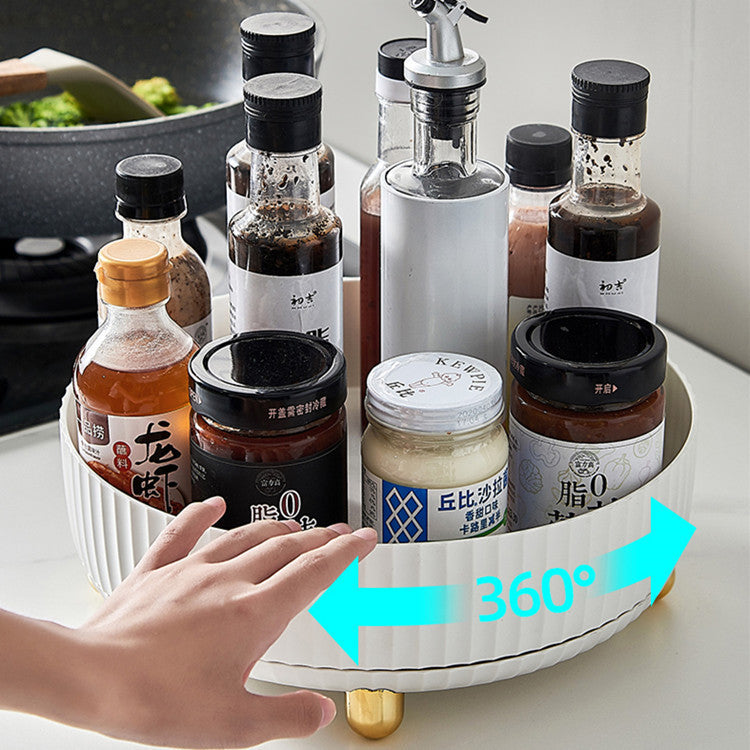 Cross-Border Rotating Spice Rack Multi-Functional Kitchen Desktop Storage Round Fruit Tray Cosmetic Storage Box