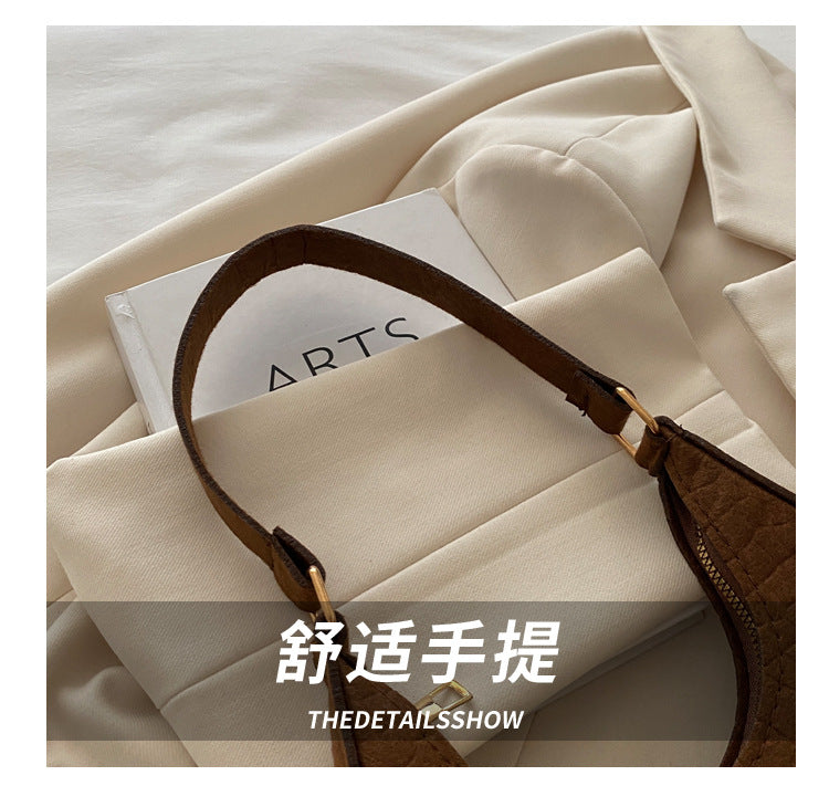 Solid Color Elegant Women's Bag2024Trendy Korean Style Autumn Winter New Stone Pattern Underarm Bag Casual Shoulder Handbag