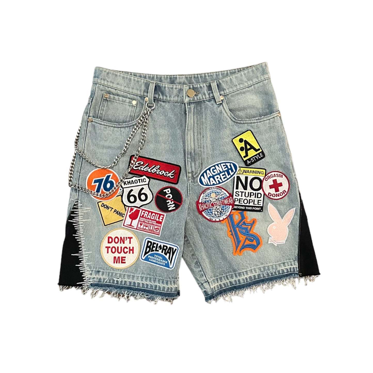 Cross-Border European and American Trendy Brand Printed Denim Shorts Men High Street Design Sense Straight Five-Point Pants Loose Versatile Mid-Length Pants Trendy
