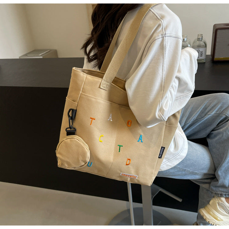 Large Capacity Canvas Bag Women2024New Commuter Tote Bag for Women ins College Student Class Shoulder Tote Bag