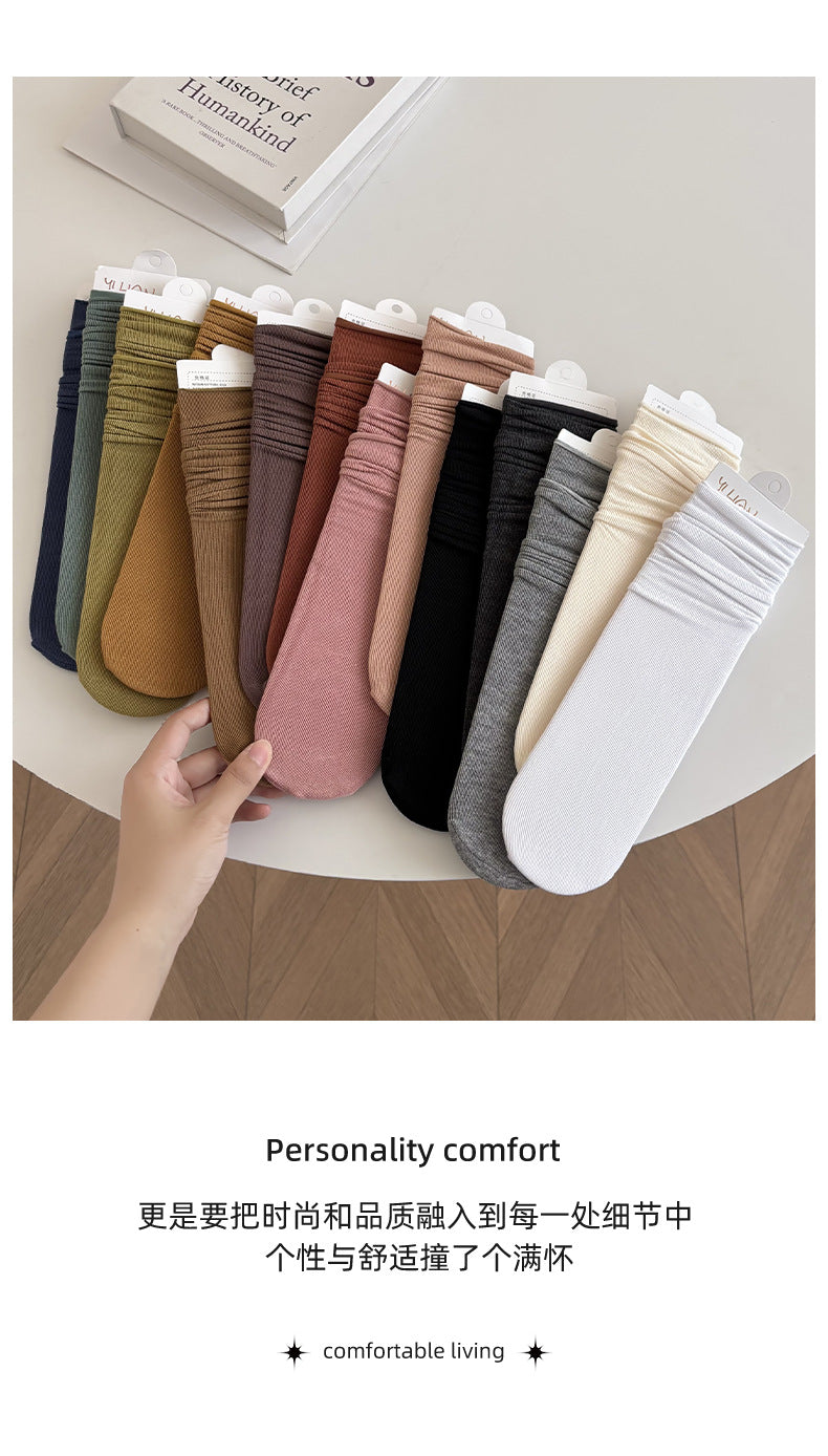 Socks Pure Cotton Women Summer Thin Style Pile Socks Solid Color Mid-Calf Socks Oxygen Cotton Confinement Socks Women Long Socks Zhuji Socks Industry