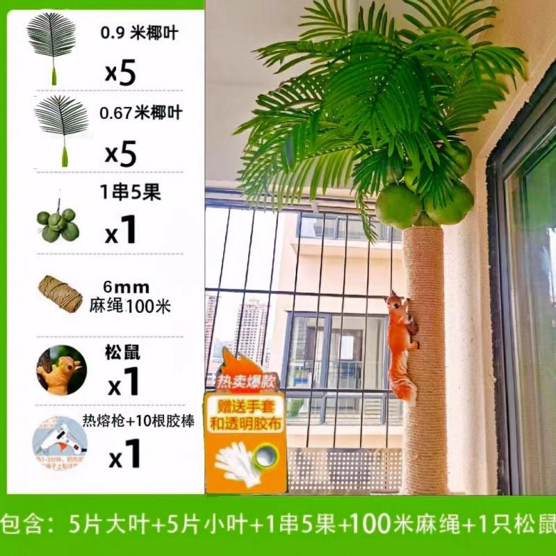 Artificial Coconut Tree Real Green Plant Coconut Fruit Leaves Pipe Decoration Sewer Cover Indoor Beautification Balcony Artificial Landscape