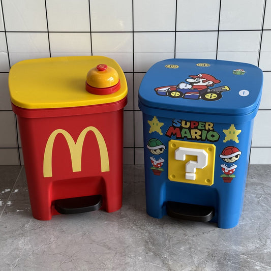 Mario Trash Can for Home Living Room Cute Cartoon Anime Large Capacity Personality Internet Celebrity Thickened Pedal Trash Basket