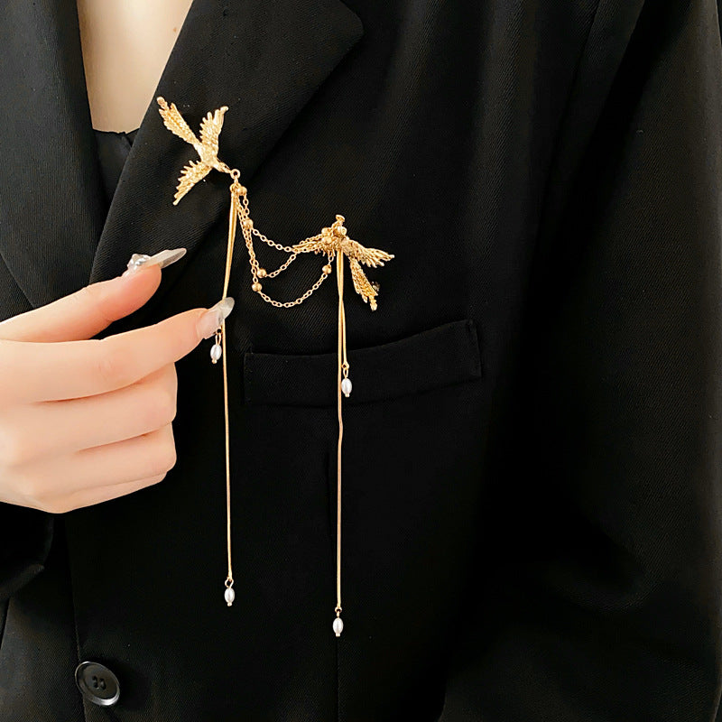 New Chinese Style Phoenix Pearl Tassel Brooch Chinese Style New Fashion Brooch Niche Versatile Exquisite Pin Accessory