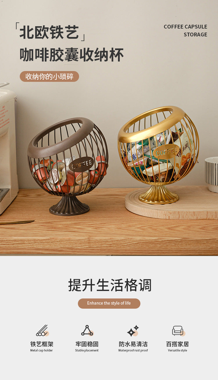 Cross-Border Iron Art Fruit Basket Coffee Capsule Storage Basket Desktop Decoration Coffee Table Snacks Dried Fruit Candy Storage