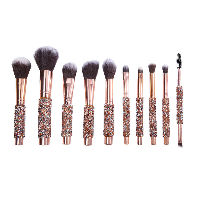 Foreign Trade Cangzhou10Makeup Brush Set with Rhinestones, Makeup Brushes, Beauty Tools, Soft Bristle Set, Wrapped Rhinestone Eyeshadow Brush