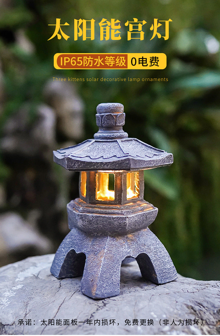 Chinese Antique Style Palace Lantern Solar Outdoor Courtyard Decoration Ornament Garden Villa Balcony Floor Landscape Lamp