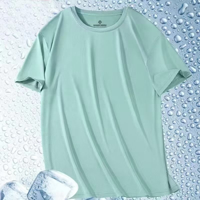 Summer Thin Ice Silk Mesh Quick-Drying Short Sleeves t Men's Korean Style Versatile Casual Outdoor Sports Top Base Shirt