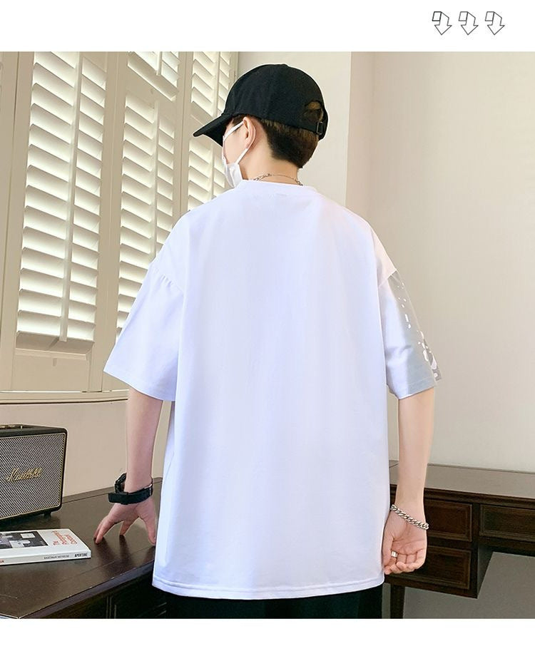 2025Summer New Men's Youth Casual Stylish Trendy Loose Short Sleeve T Shirt Gradient Color for Middle and High School Students