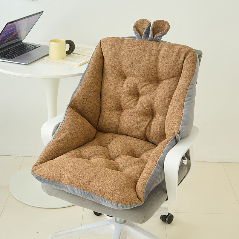 Thickened Seat Cushion and Back Cushion Integrated Ear Thick Cloth Cotton Linen Office Computer Chair Cushion Student Butt Cushion All Seasons