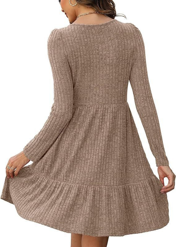 2023Autumn and Winter TEMU Amazon European and American Women's Fashion Cross-Border New Striped Round Neck Knitted Sweater Dress for Women