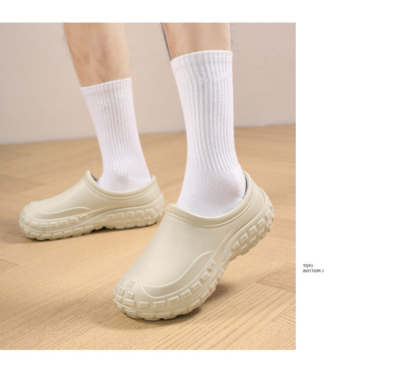 Chef Shoes for Men Spring Non-Slip Waterproof Oil-Proof Kitchen Shoes Black Thick Sole Slip-On Work Shoes for Women