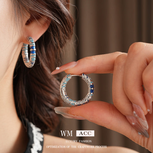 Medieval vintage Light Luxury Earrings Versatile Palace Style Zircon Round Ear Clips Niche High-end Fashion Earrings