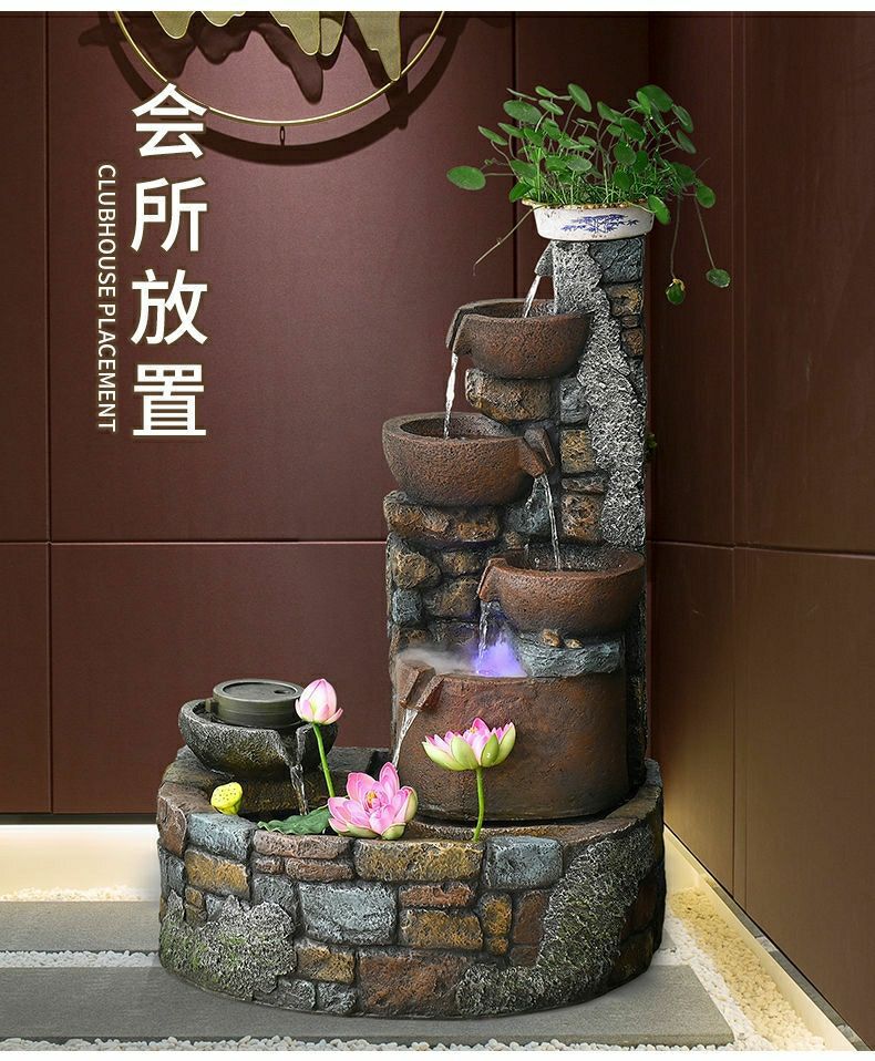 Pastoral External Circulation Water Pool Fountain Fish Tank Ornament for Home Living Room Courtyard Entrance Opening Decoration Zhao Zhi Zheng