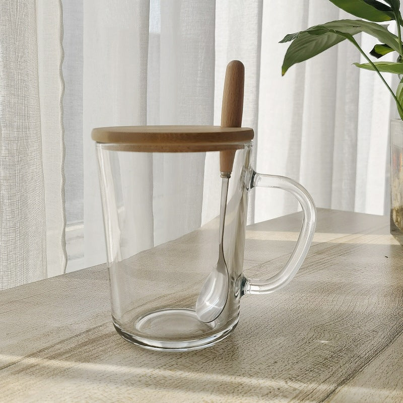 ins Glass Cup with Straw Milk Breakfast Cup Cute Cartoon Graduated Cup with Lid Spoon Gift Customization logo