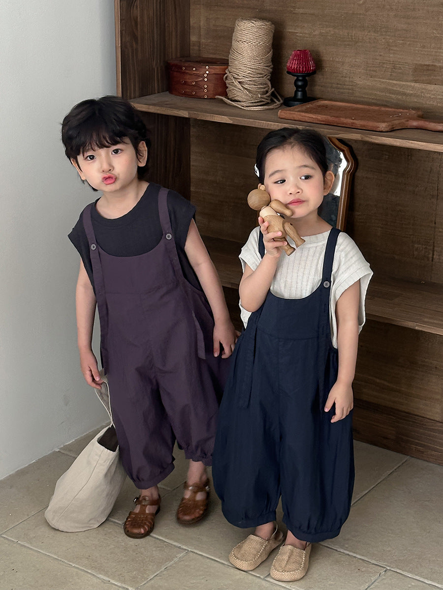 Jiaye Children's Products2025Children's Summer Thin Solid Color Cotton Overalls Boys and Girls Loose Stylish Lantern Pants