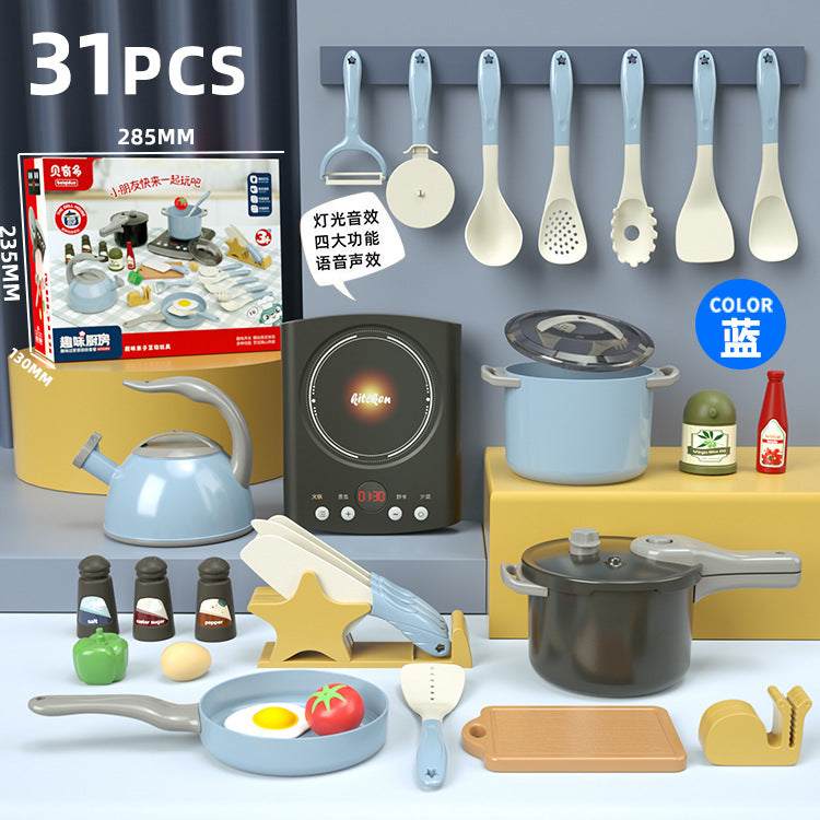 Free shipping children's pretend play kitchen toys Girl Cooking Induction Cooker Stir-fry Vegetable Fruit Cutting Fun Knife Holder Kitchenware