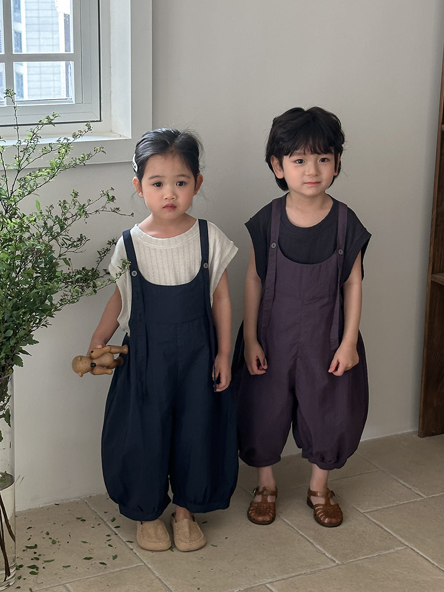 Jiaye Children's Products2025Children's Summer Thin Solid Color Cotton Overalls Boys and Girls Loose Stylish Lantern Pants