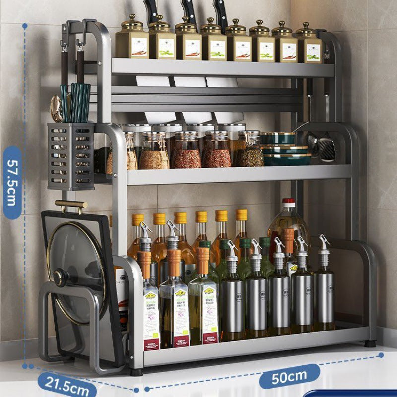 Kitchen Spice Rack Knife Holder Countertop Multifunctional Seasoning Kitchenware Storage Rack Multi-layer Stainless Steel Wholesale