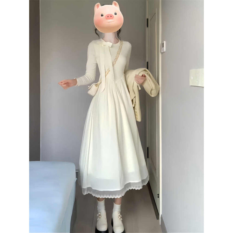 Plus Size Fat mm Little Chanel Style Set Spring and Autumn Women's Clothing2025New Design Bowknot Dress and Jacket Set