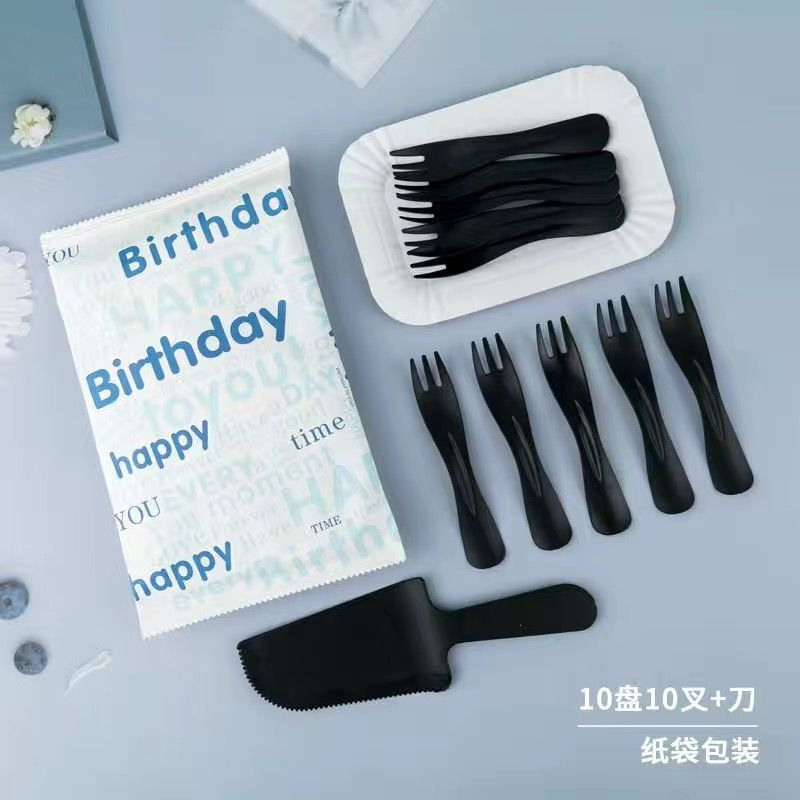 Birthday Cake Cutlery Set Bakery Disposable Cutlery Plates Food Grade Cake Shop Plastic Tableware