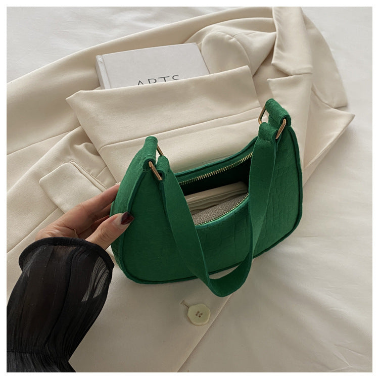 Solid Color Elegant Women's Bag2024Trendy Korean Style Autumn Winter New Stone Pattern Underarm Bag Casual Shoulder Handbag