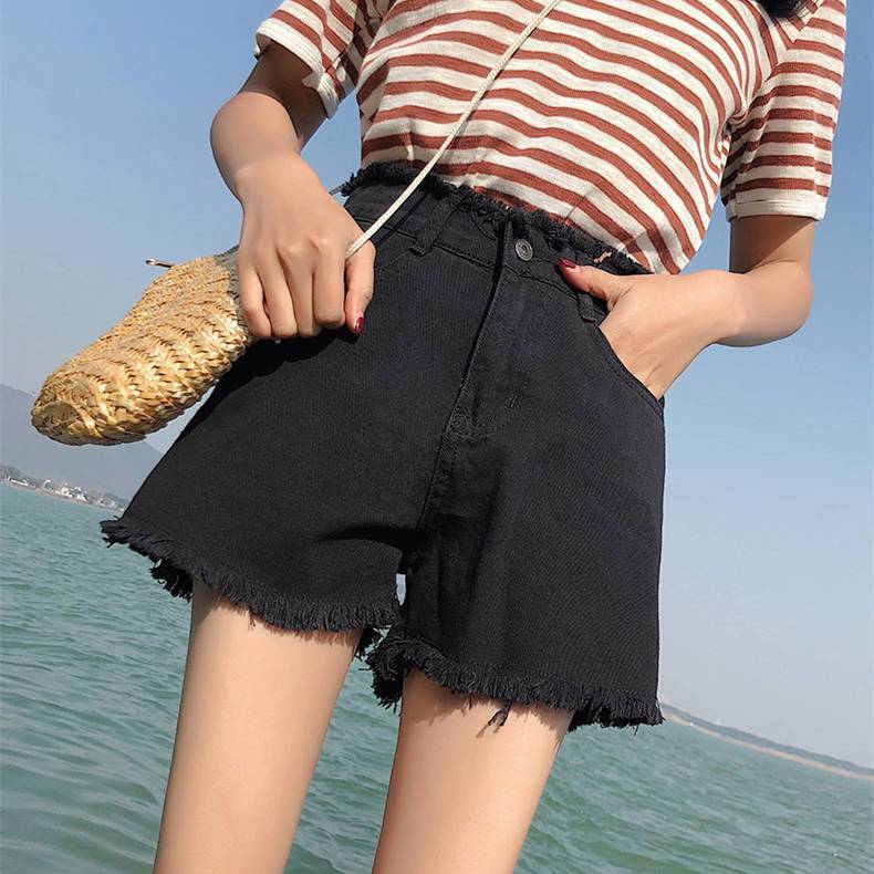 Internet Celebrity Youthful Denim Strap Shorts for Women Summer2025New Workwear Wide-Leg Hot Pants with a Sense of Design and Strap Design