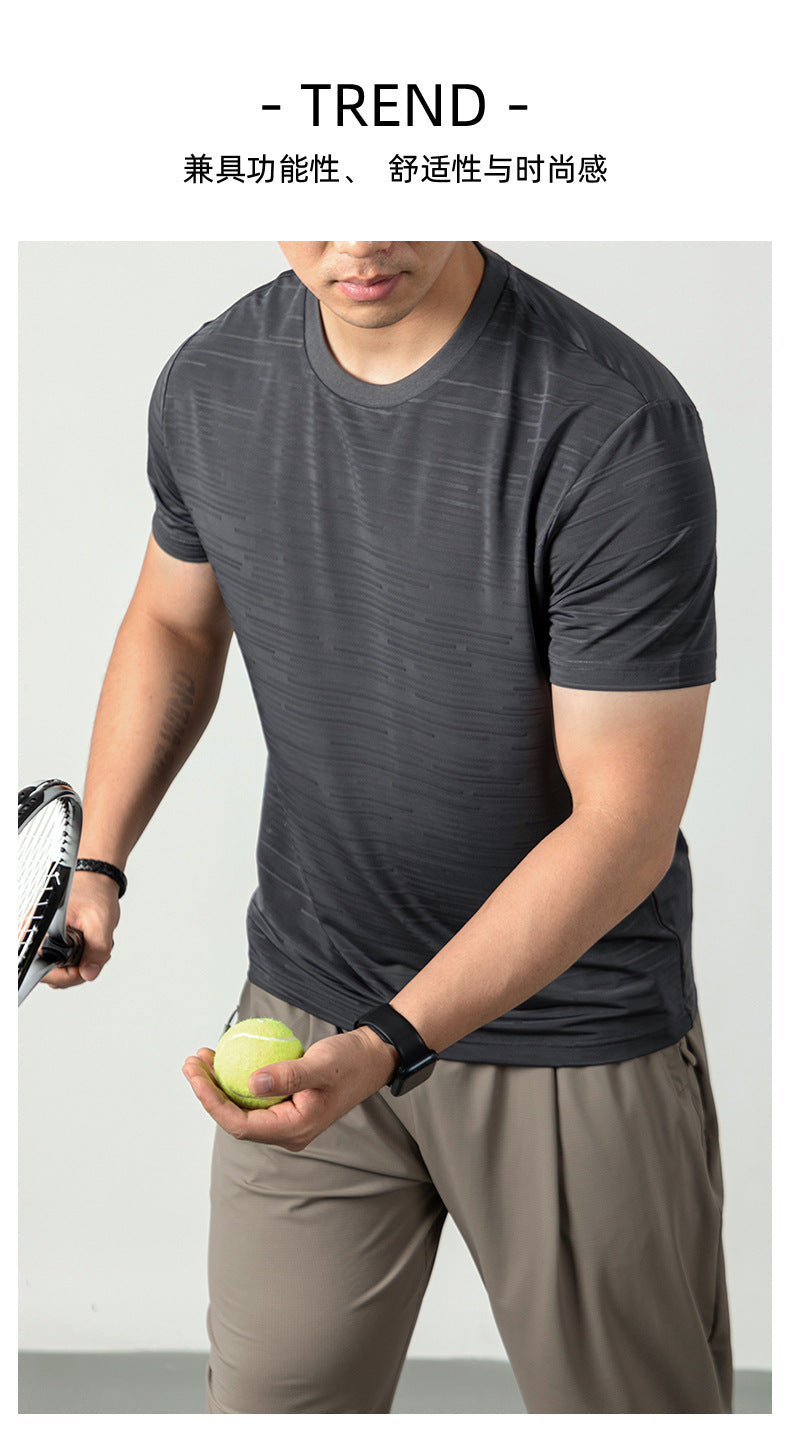 Ice Silk Cool Breathable Men's Short Sleeve t T-shirt2025New summer solid color sports fitness quick-dry short sleeve