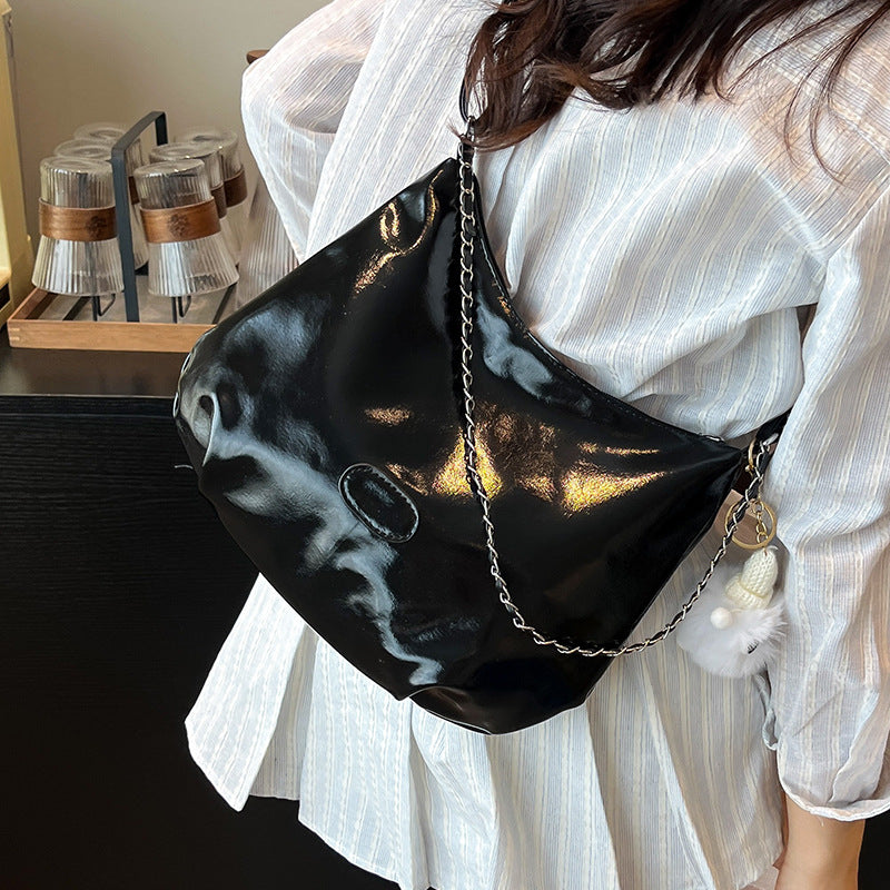 Summer Fashion Simple Casual Soft Surface Fresh Glossy Solid Color Large Capacity Commuter Shoulder Crossbody Bag2025New