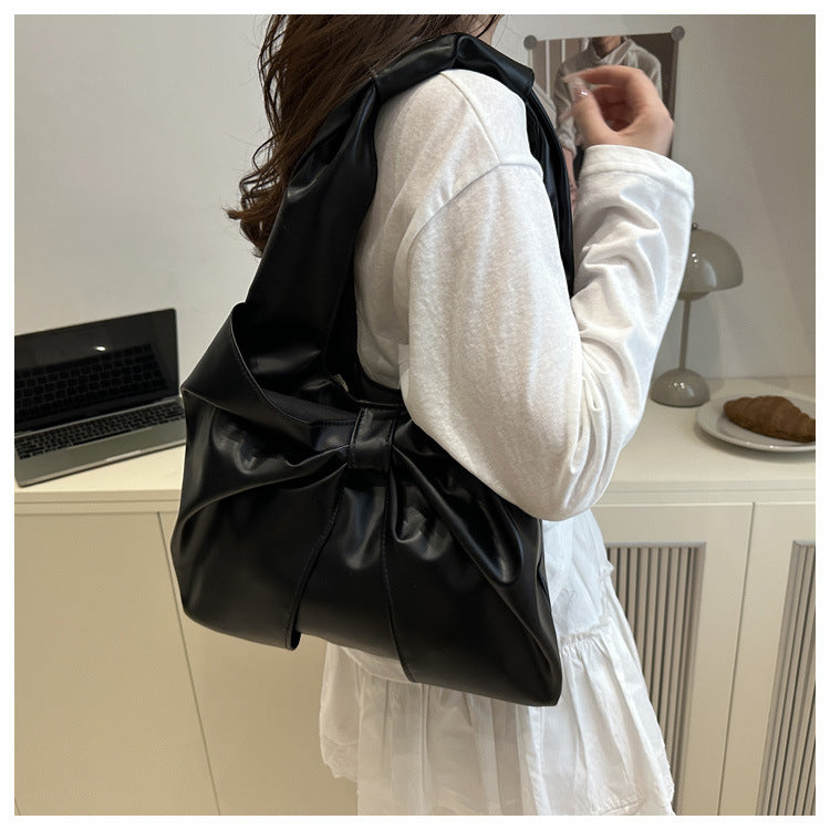 Korean Style Casual Underarm Women's Bag2025New Simple Bowknot Design Tote Bag Simple Handheld Shoulder Bag