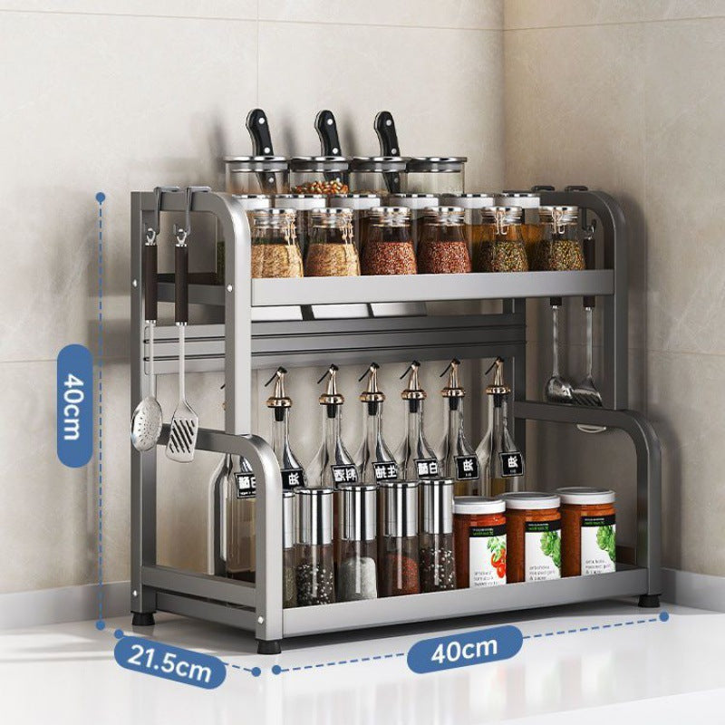 Kitchen Spice Rack Knife Holder Countertop Multifunctional Seasoning Kitchenware Storage Rack Multi-layer Stainless Steel Wholesale