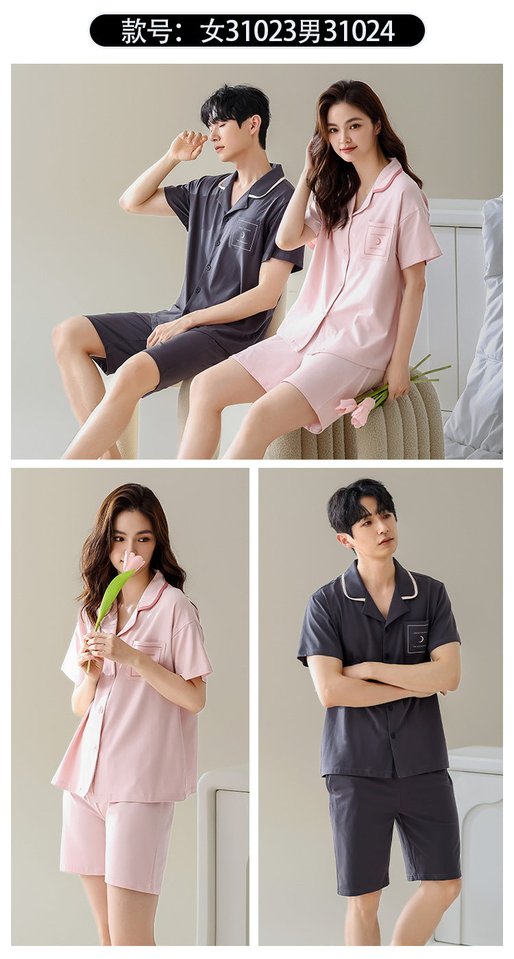 Summer New Cotton Cardigan Pajamas for Women, Thin High-End Feel, Men's Loungewear, Casual Wearable Couple Pajamas