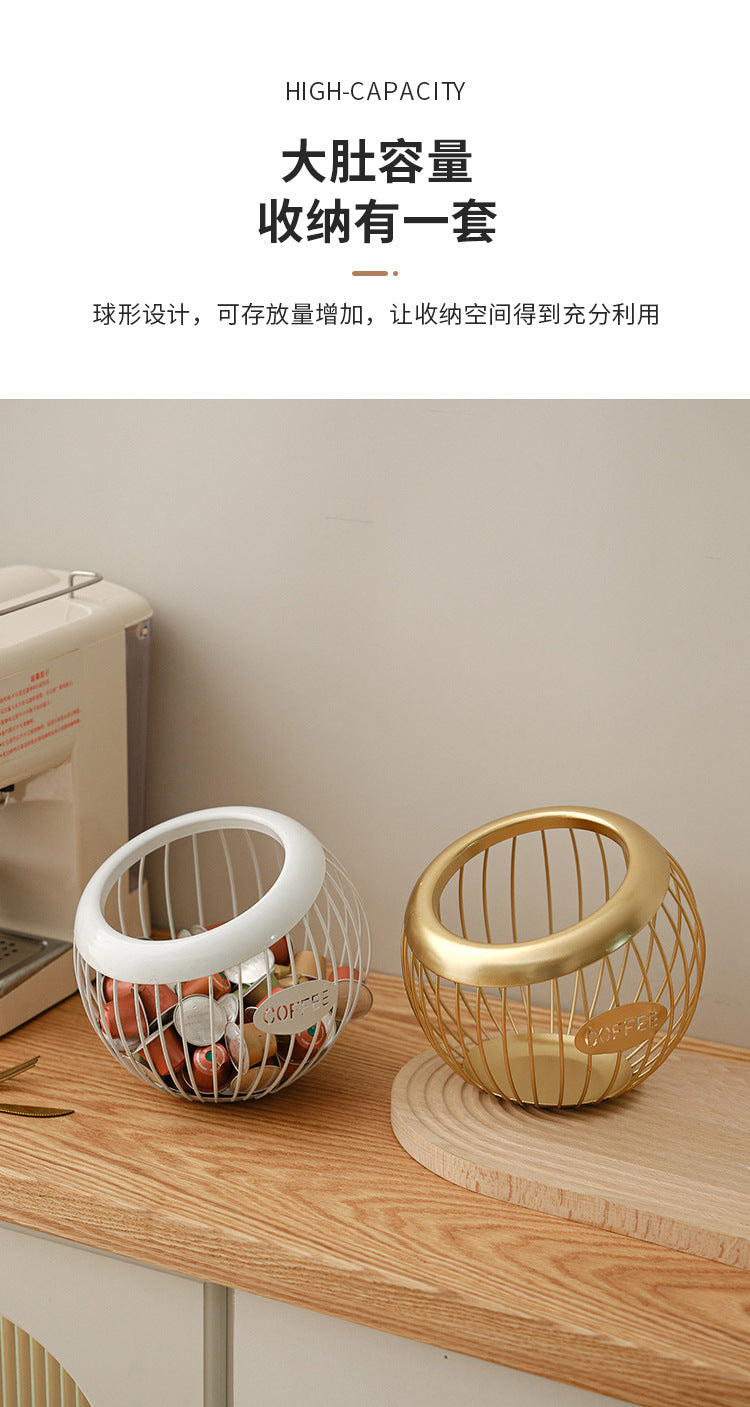 Cross-Border Iron Art Fruit Basket Coffee Capsule Storage Basket Desktop Decoration Coffee Table Snacks Dried Fruit Candy Storage