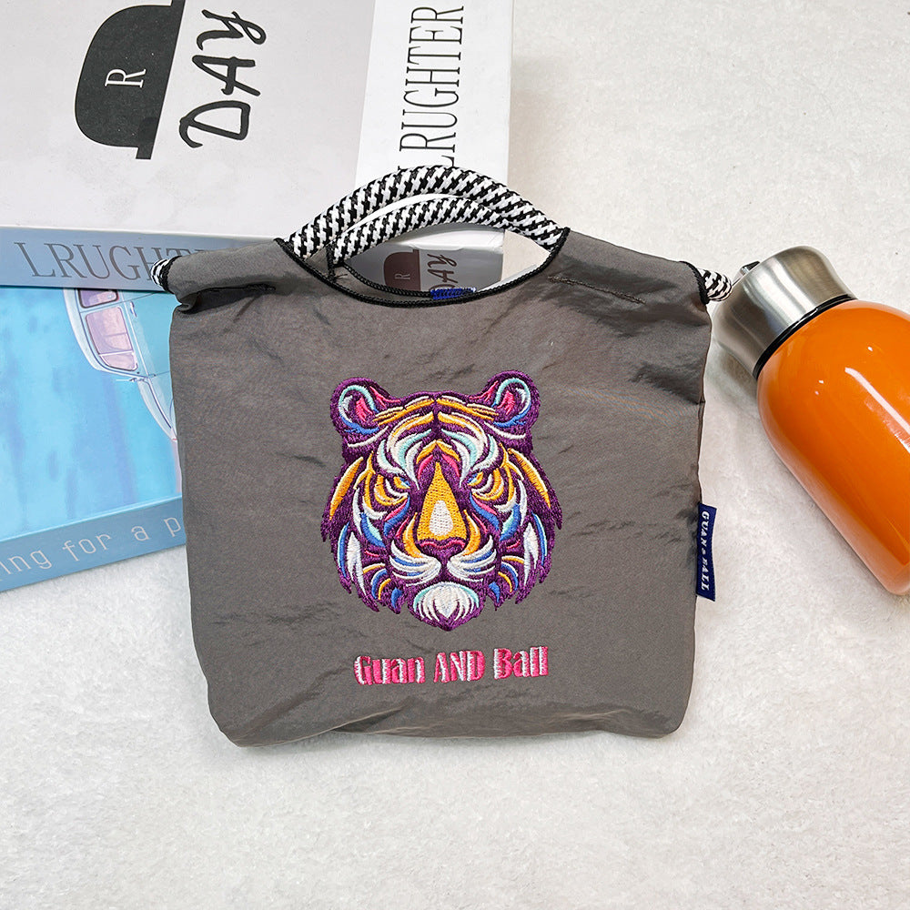 Japanese Style BallChain Same Style Eco-Friendly Embroidered Shopping Bag Nylon Fabric Floral Handheld Niche Fashion Shopping Bag