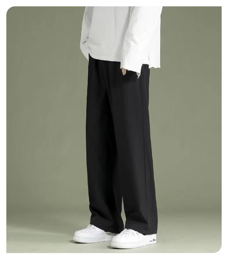 Summer Thin Pants Men Straight Pants Boys Trendy Versatile Loose Cropped Pants Students Summer Wide-Leg Casual Pants