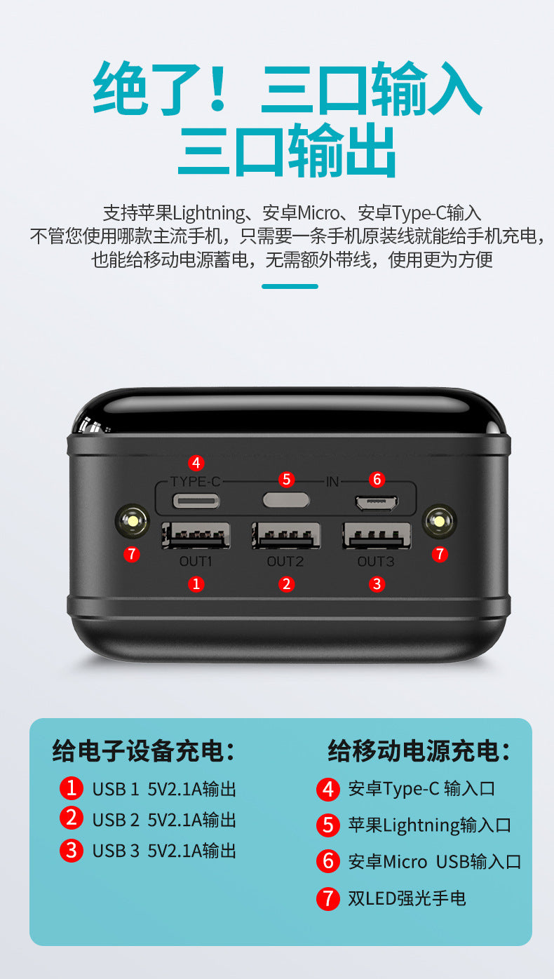 3C Certified Outdoor50000mAh Power Bank Ultra Large Capacity Fast Charging Portable Mobile Power Customization KC Cross-Border