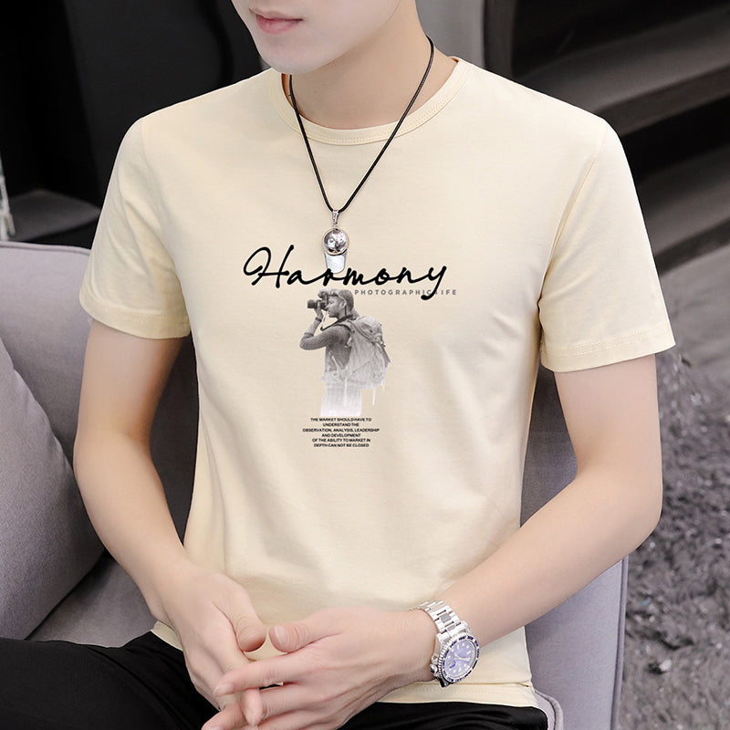 Summer New Men's Short Sleeve t Simple Half-Sleeve Summer Printed Top Versatile Student T-Shirt