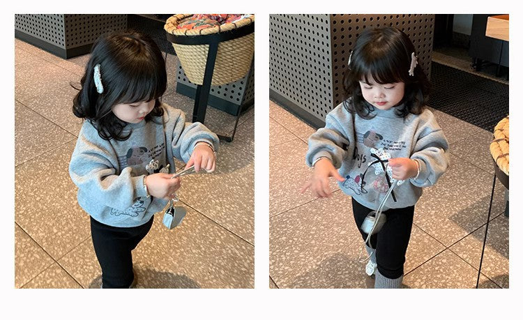 Sweet Little Girl Fleece Sweatshirt New Winter Outfit for Little Girls Korean Style1-8Two-piece set with integrated fleece