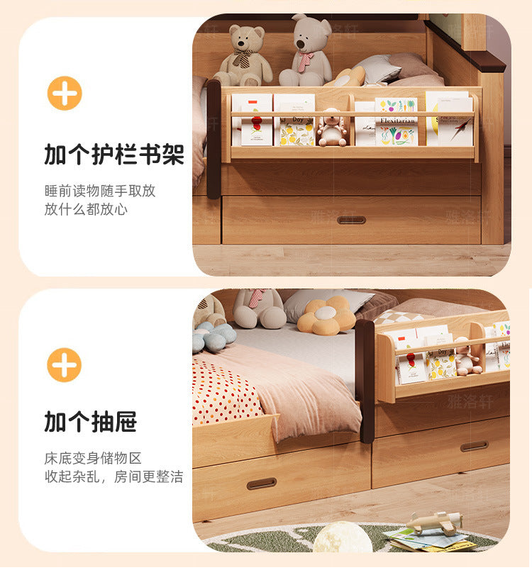 Children's Bed with Integrated Bunk, Space-Saving Bed with Guardrail, Double Tatami, Girl's Treehouse Princess1.35Bunk bed