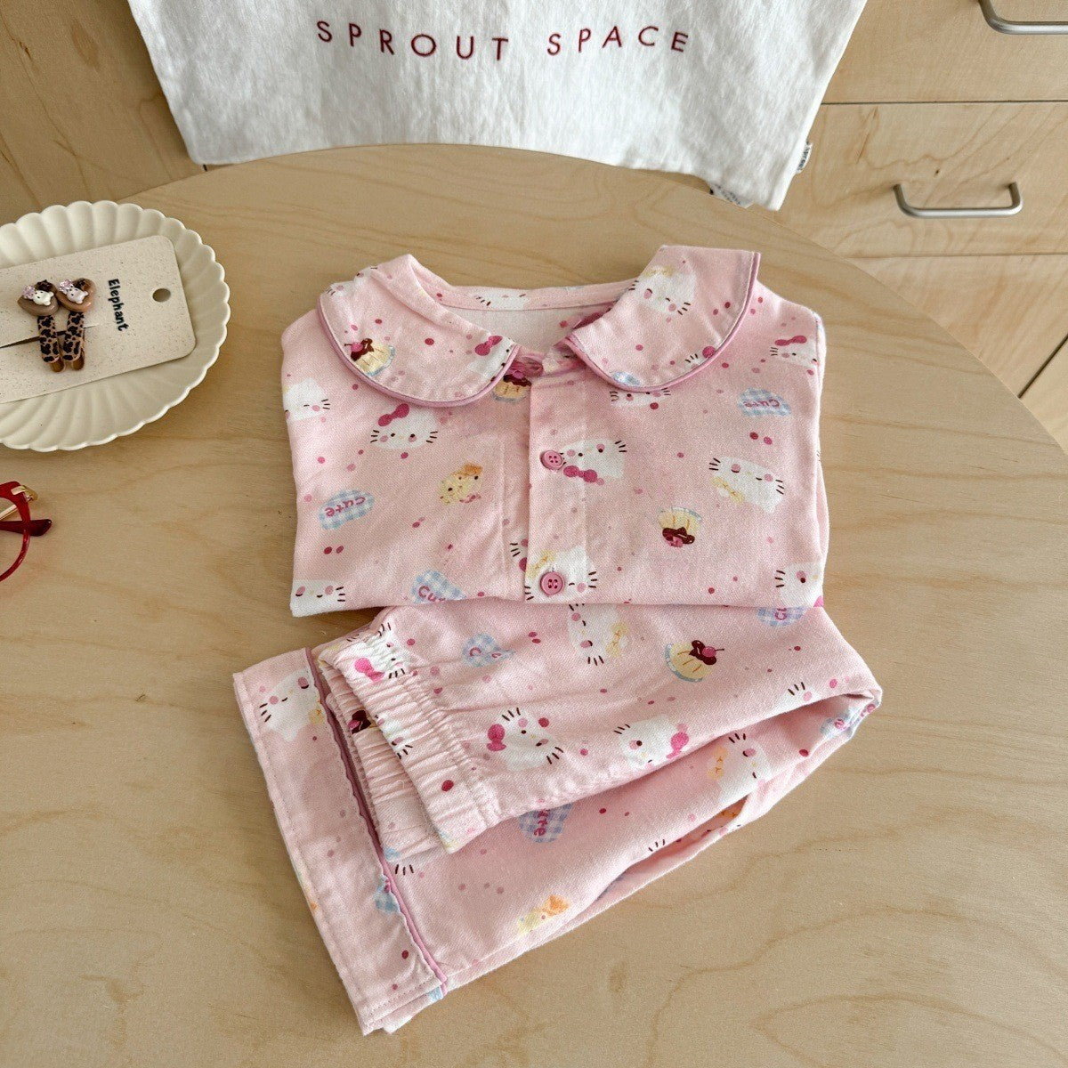 Girls A Pajama Set2025Autumn Girls Korean Style Homewear Baby Cute Cartoon Print Two-Piece Set Trendy