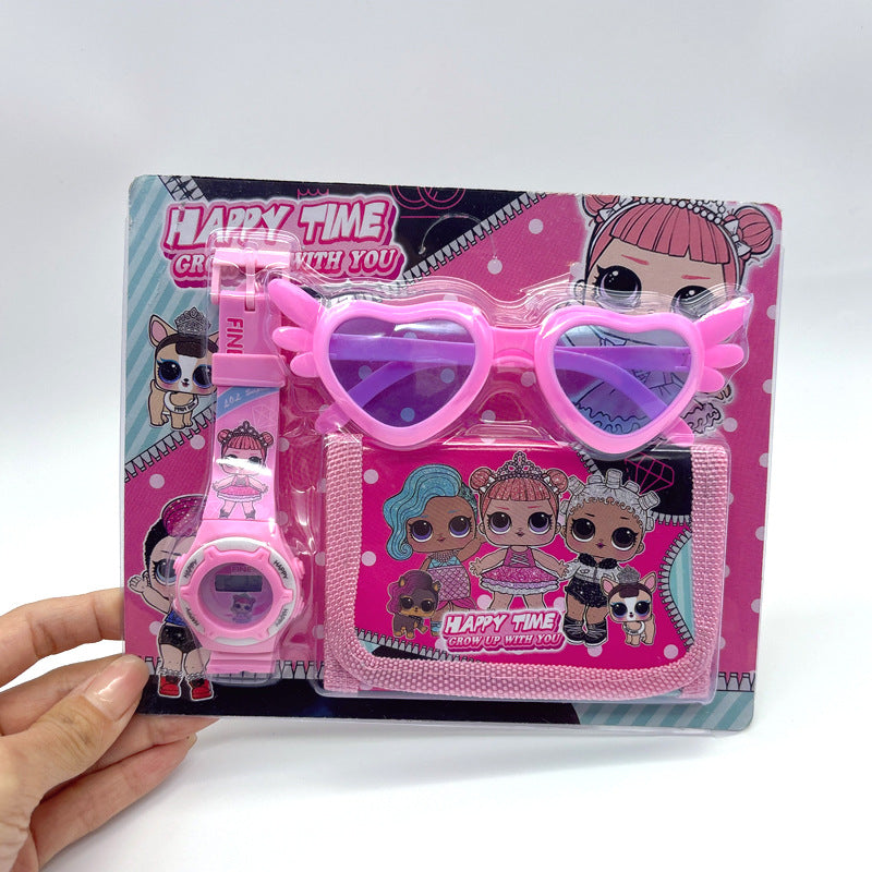Cross-Border Children's Cartoon Electronic Watch Glasses Wallet Watch Set Kindergarten Kids Gift Prize Toy Watch