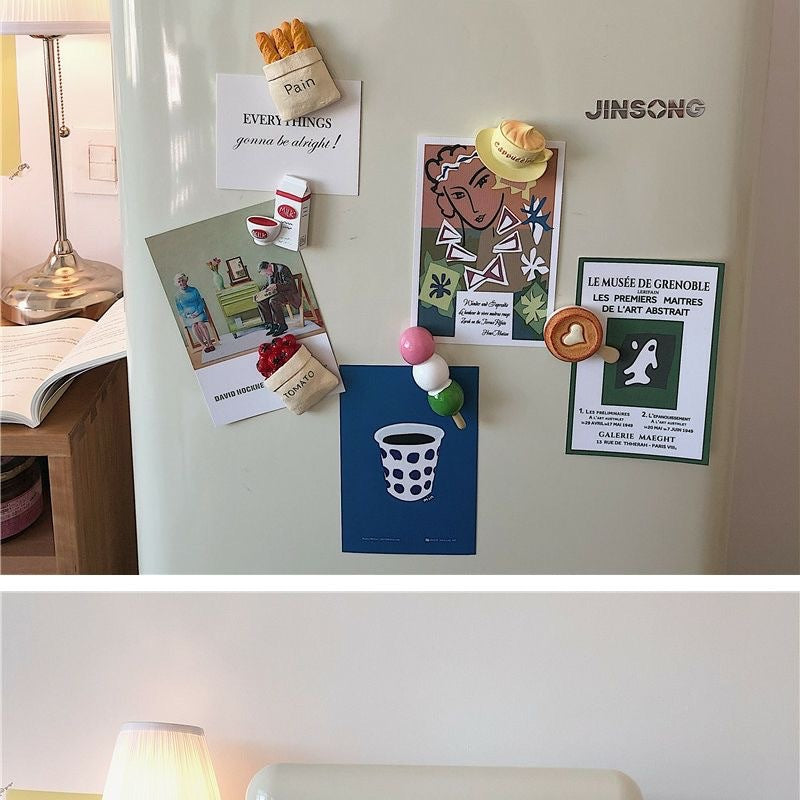 *Beautiful Little Aunt* Refrigerator Magnet 3D Creative Magnetic Sticker Simulation Food Bread Message Sticker Magnetic