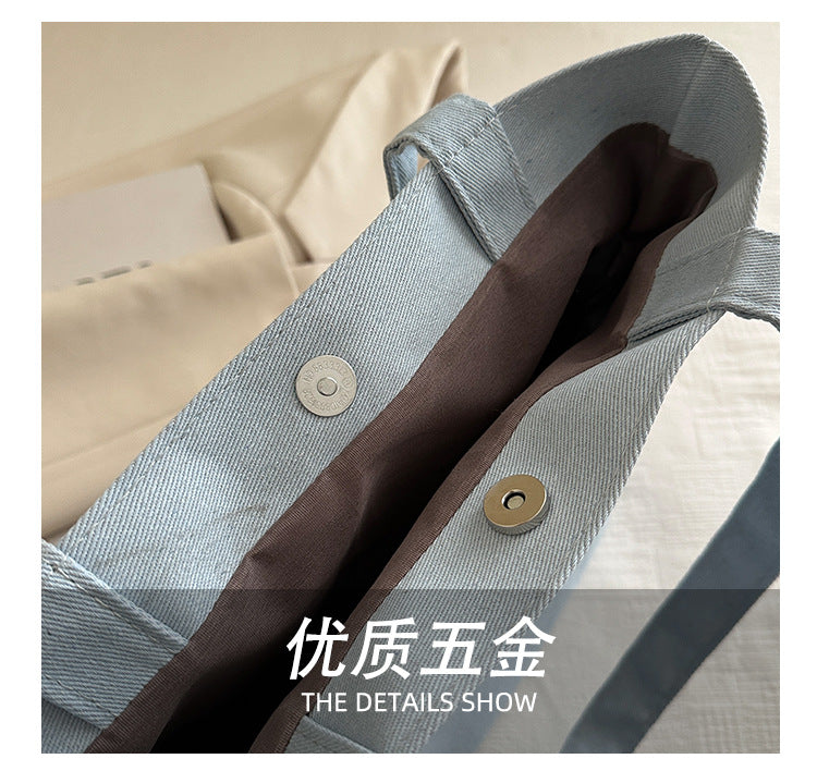 Vintage American Style Canvas Bag ins Large Capacity Student Commuter Artistic Single Shoulder Bag for Class Tote Bag for Women