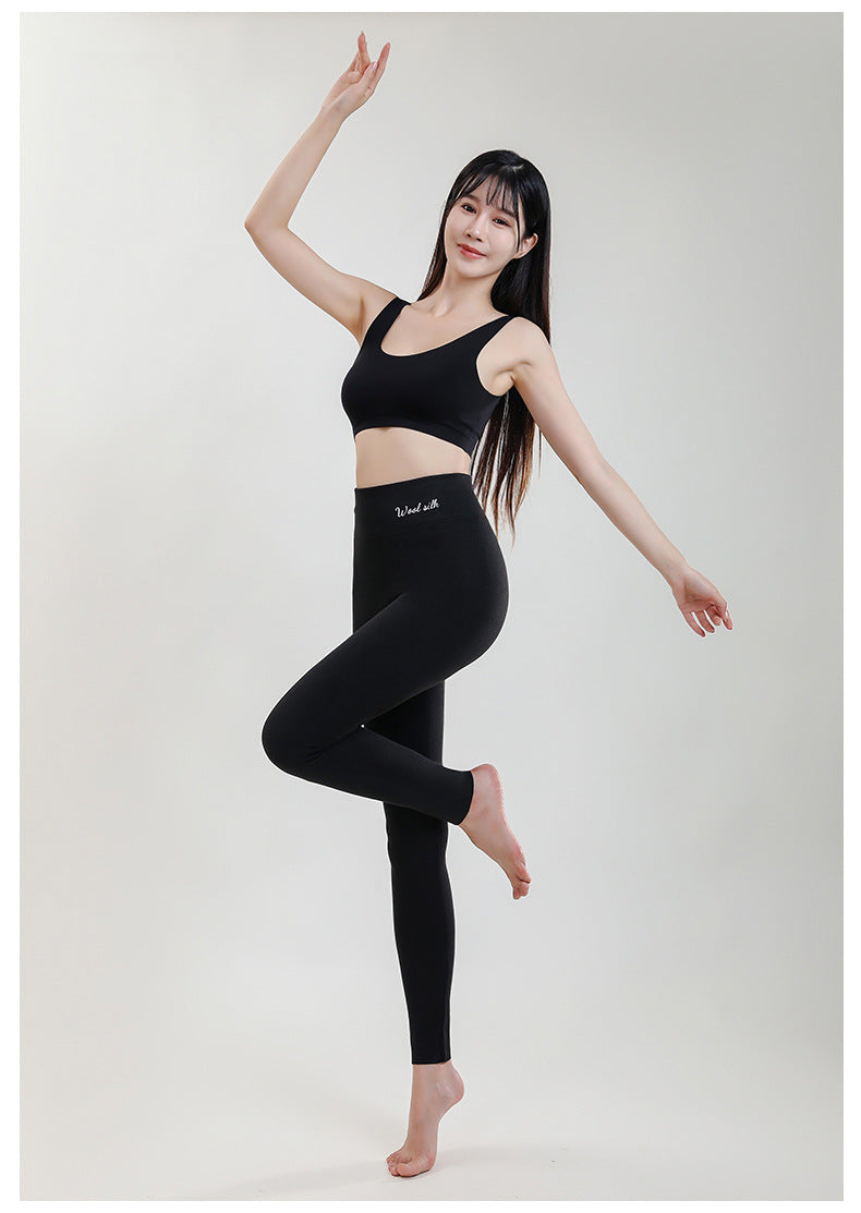 Wool Silk De Rong High Waist Slim Fit Leggings Women's Inner Wear Seamless Tummy Control Autumn Winter Pants Hip Lift Can Be Worn Outside