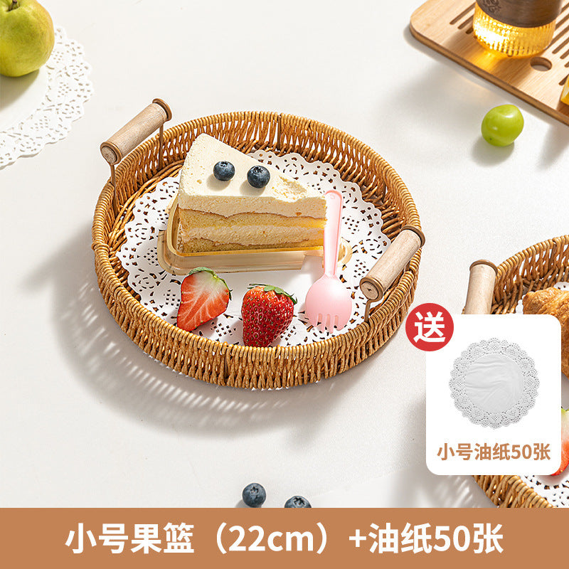 Snack Tray Dessert Tea Snacks Fruit Basket Imitation Rattan Tray Home Living Room Cake Bread Bamboo Basket Dried Fruit Plate